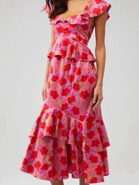 Show Me Your MuMu Dresses & Skirts - ✨Show Me Your Mumu Pink Floral Midi Dress with Red & Pink Print